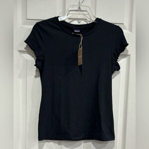 Patagonia Women's XL Rib Knit Top Black NWT Slim Fit Cap Sleeves Stretch